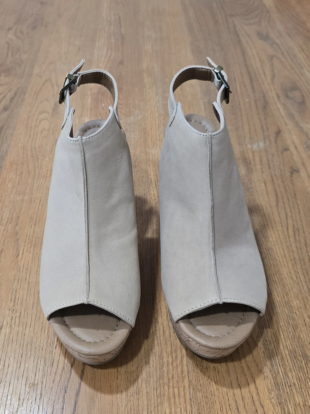 Kenneth Cole Reaction Taupe Cork Block Heel Sling Open Toe Platforms-Size 8.5